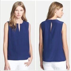 EUC Kate Spade Gemma Silk Split V Neck Top French Navy Blue Size 00